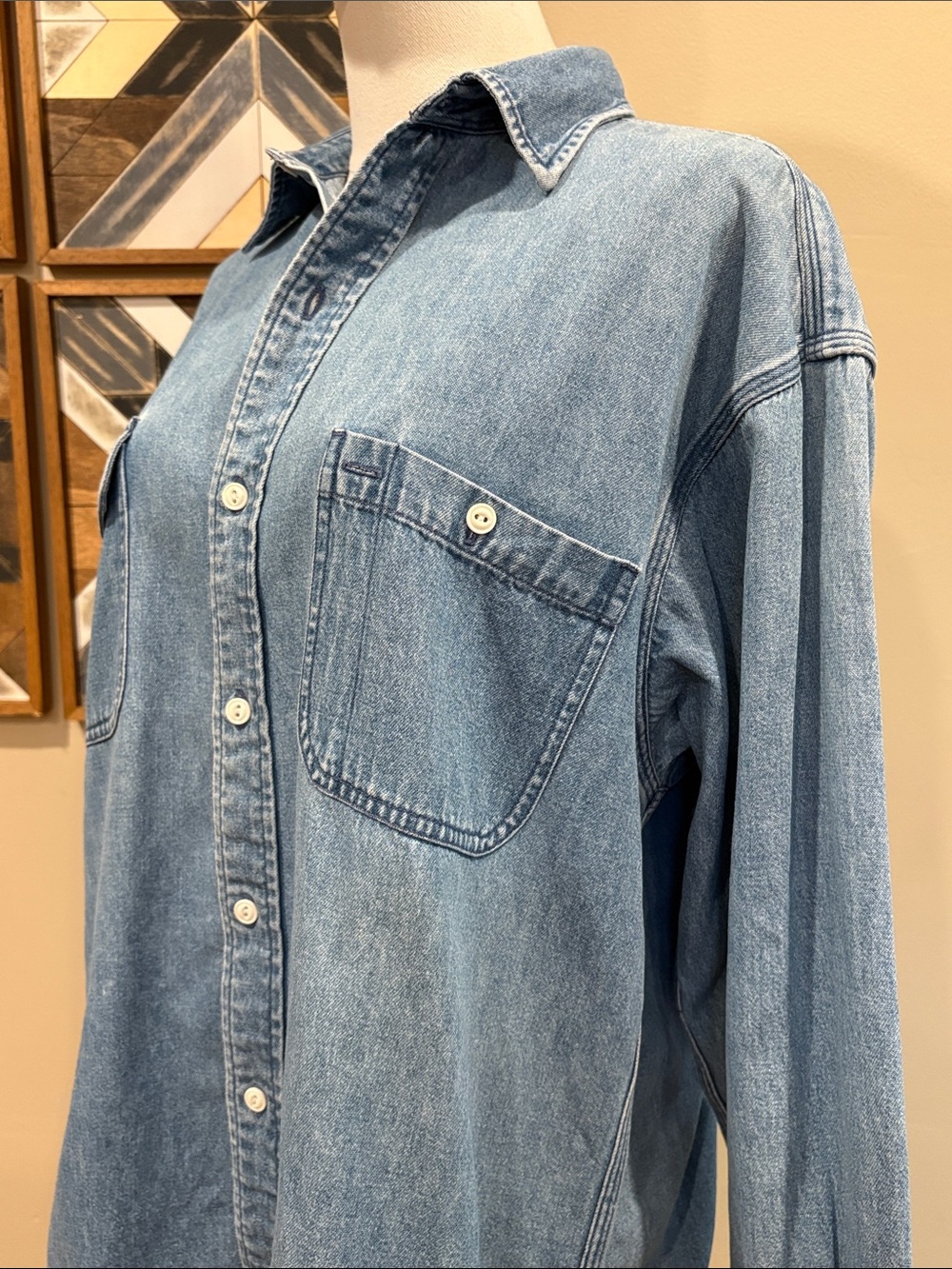 Vintage Ralph Lauren 90s Light Blue Denim Button-Front Workshirt Unisex Medium - Picture 4 of 10